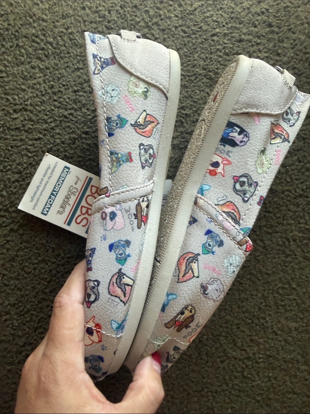 Skechers BOBS Slip-On Flats with Multicolor Dog Faces on Light Beige - Picture 3 of 3